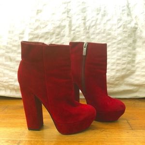 Dolce Vita Jemma red suede ankle platform boots